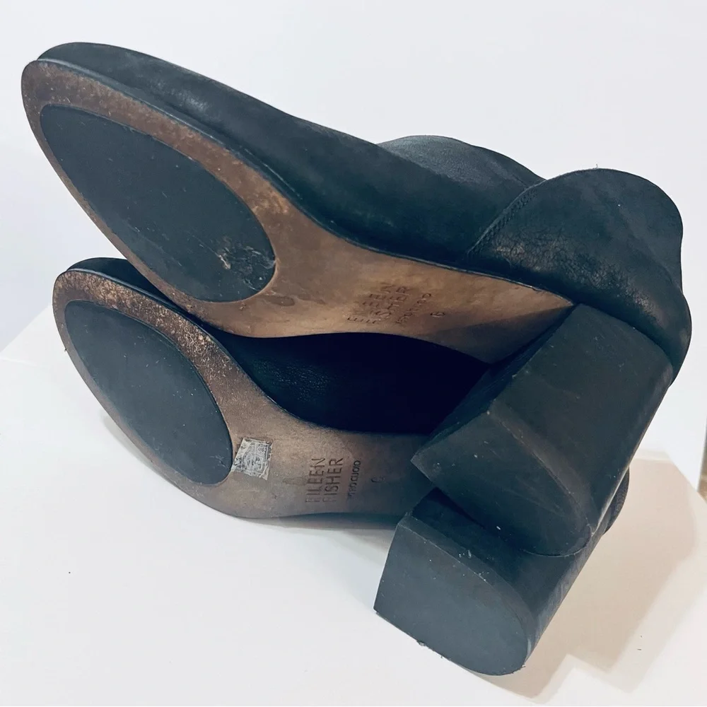 Eileen Fisher Black Nubuck Leather Heeled  Ankle Boots Sz 6
